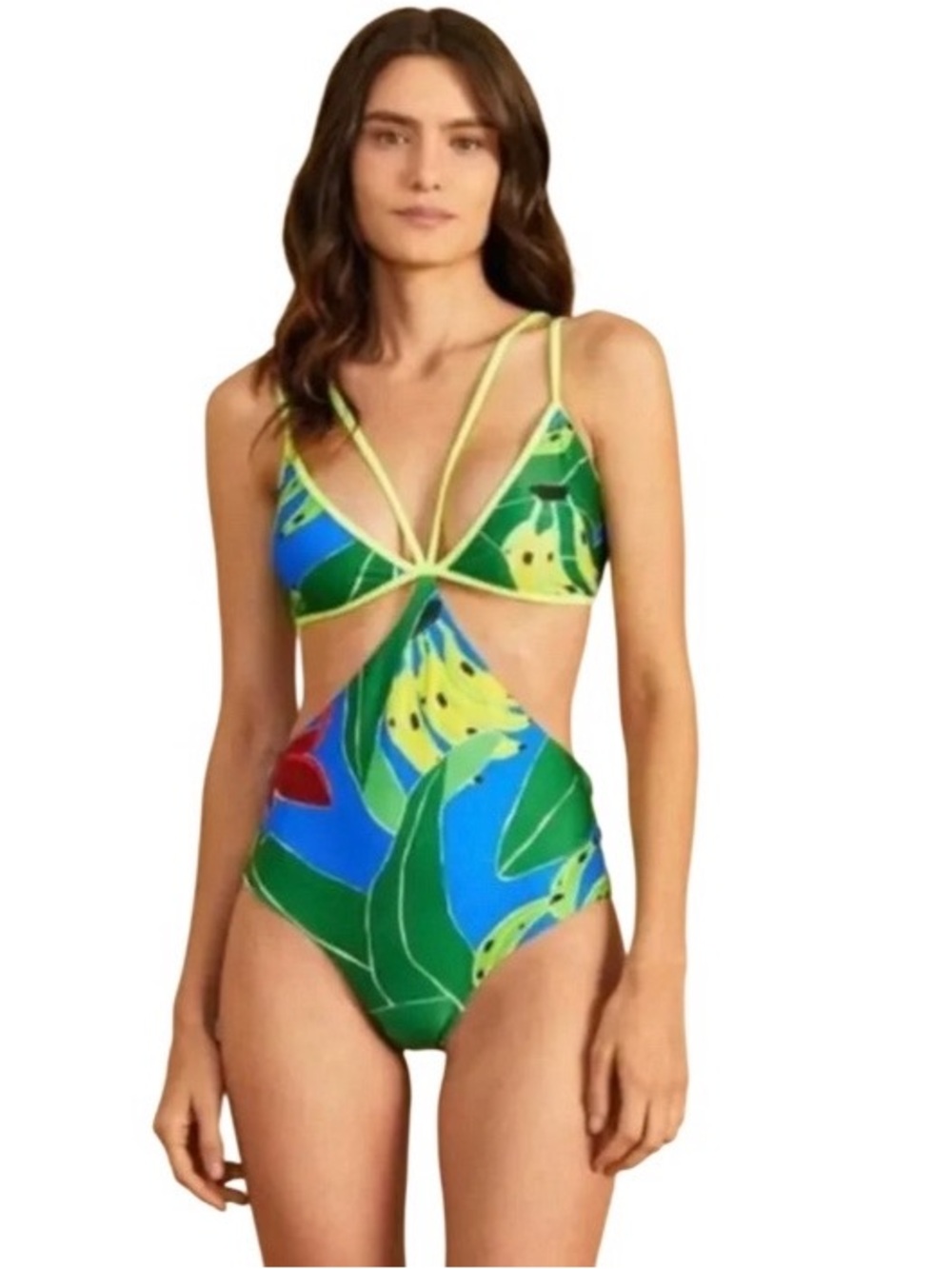 FARM RIO Banana Leaves Cutout One-Piece Swimsuit Monokini Size Medium